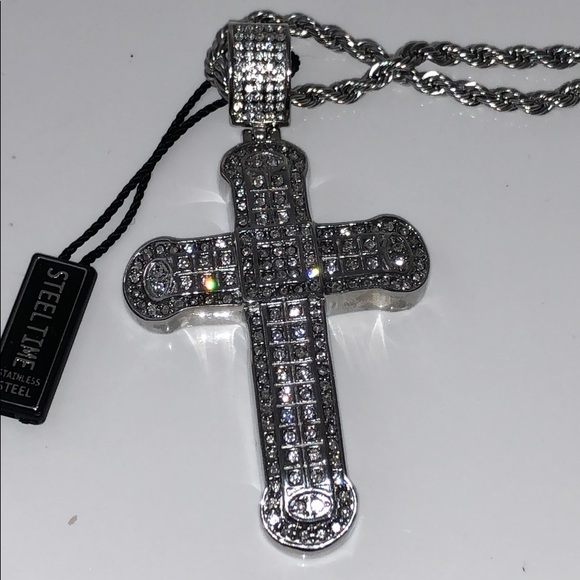 Steel Time Jewelry - STEEL TIME STAINLESS STEEL RHINESTONE CROSS